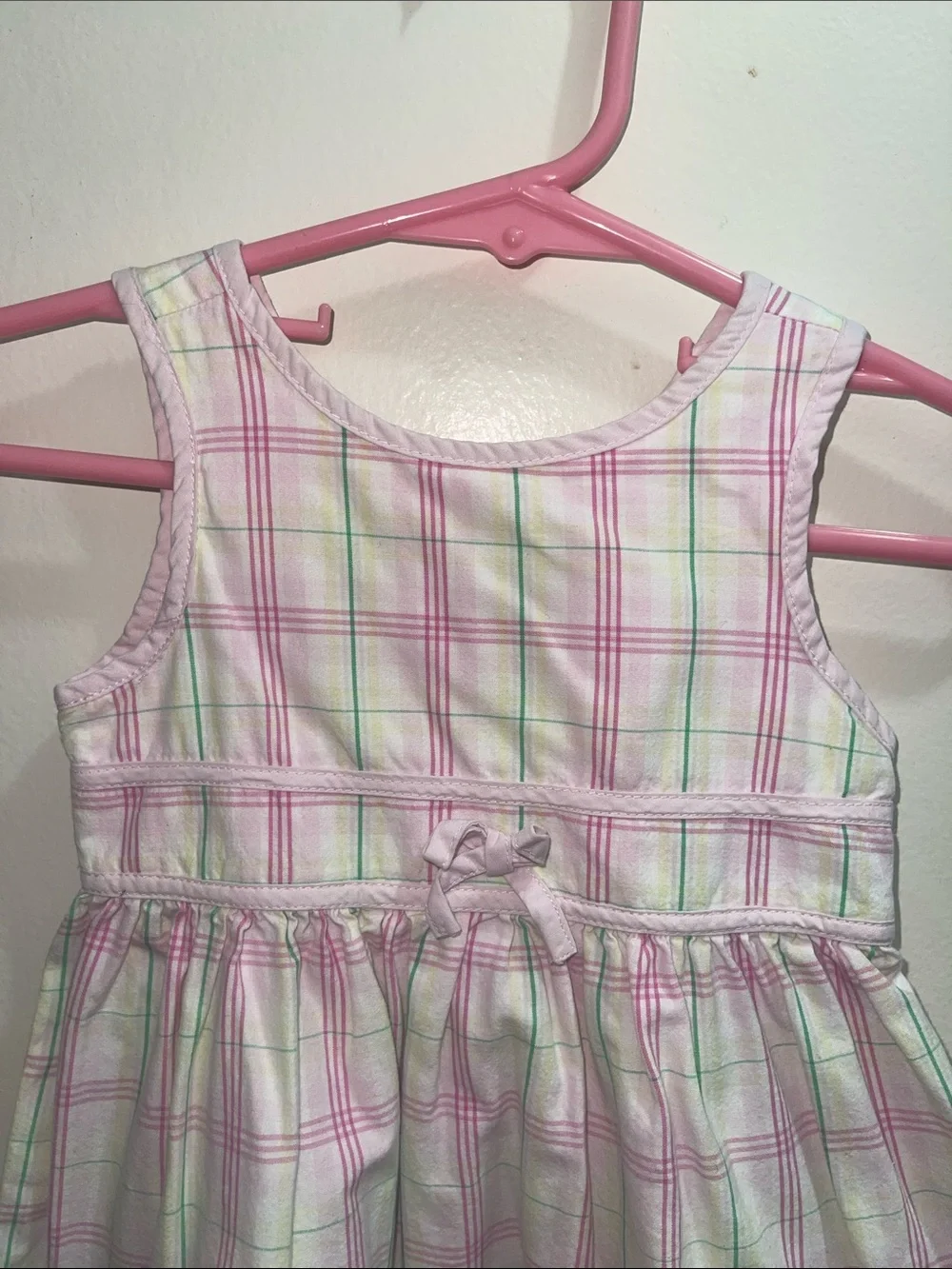 Vintage baby Gap Girls' Pink Plaid Sleeveless Dress Floral Embroidery Sz 6/12M